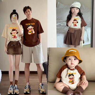 亲子装小月龄百天一家三口四口夏季新款母女母子短袖t恤全家装