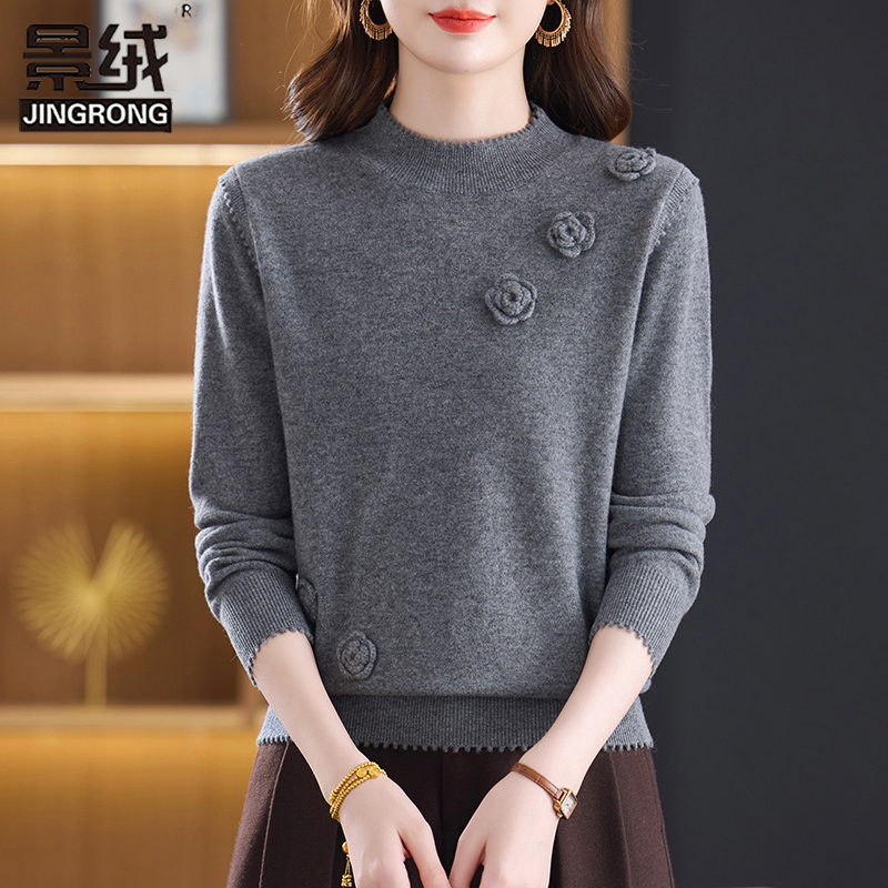 羊毛衫女半高领毛衣打底衫2025新款秋冬气质中年妈妈宽松针织上衣