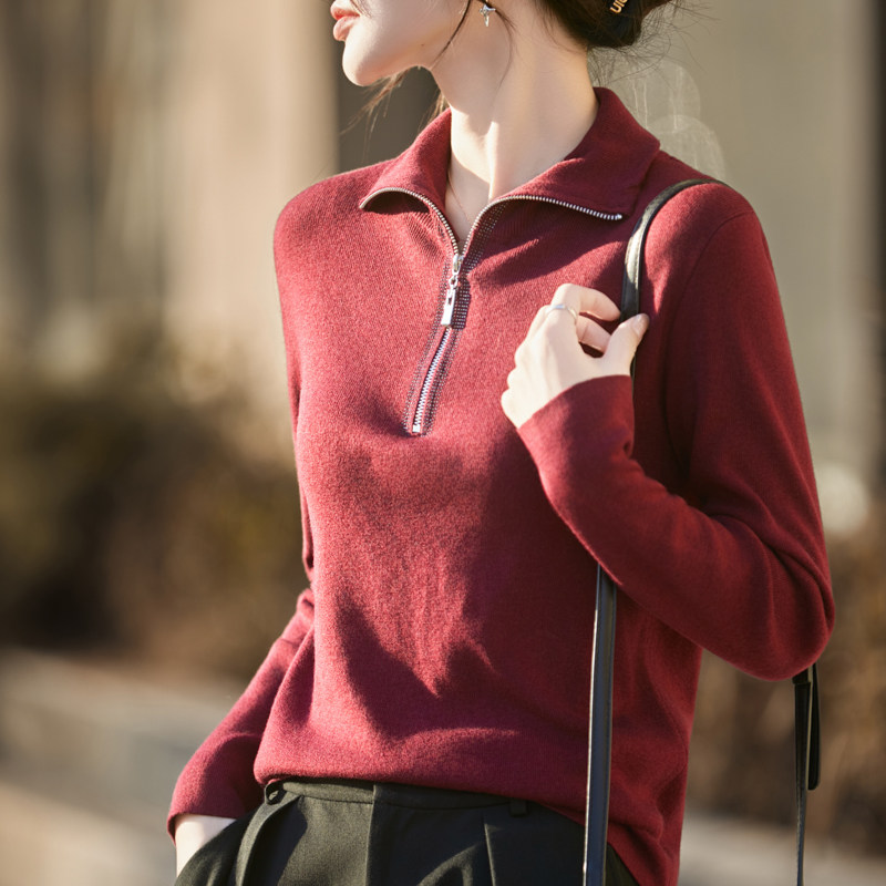 超细羊毛衫女2026春装新款半拉链翻领毛衣女修身打底气质针织上衣,女装/女士精品,毛针织衫,淘宝优惠券,粉丝福利购,淘宝优惠卷
