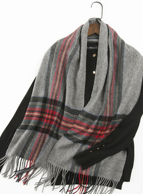 橘语纯羊毛条英伦风格子情侣礼品流苏保暖气质围巾春秋冬季长包邮