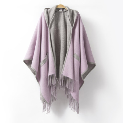 橘语2025新款纯羊毛厚双面带帽披肩斗篷纯色长方形优质推荐包邮