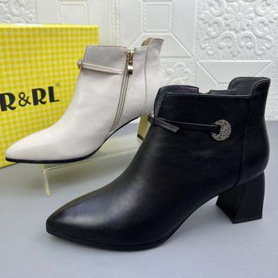 头层牛皮粗跟时装通勤显瘦女短靴