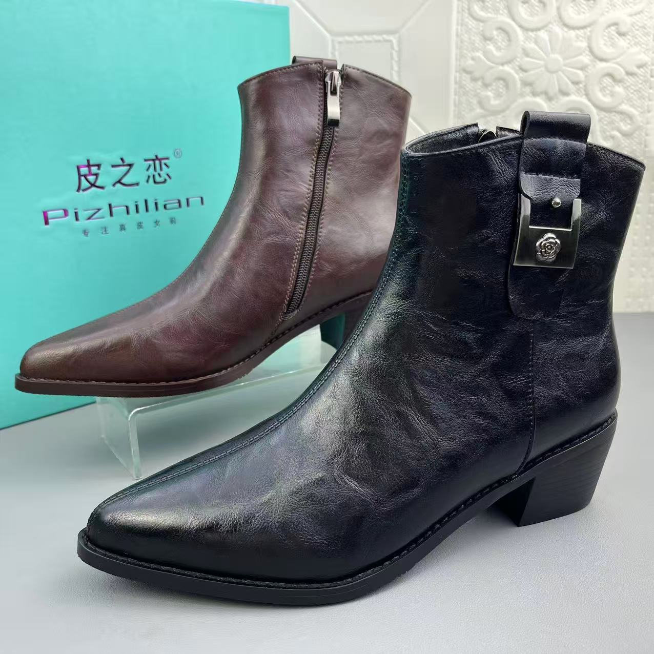 高品质新款时尚真皮防滑女鞋短靴