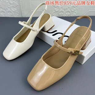 商场撤柜断码处理时尚一字带后空时装女鞋夏季新款方根通勤皮凉鞋