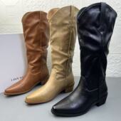 意大利进口时尚 防滑显瘦通勤高筒长靴 新款 粗跟骑士靴女鞋 撤柜冬季