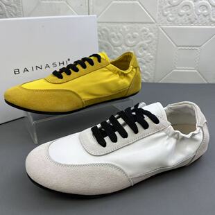 奥莱撤柜高品质牛皮时尚休闲女鞋真皮新款防滑软底系带德训鞋单鞋