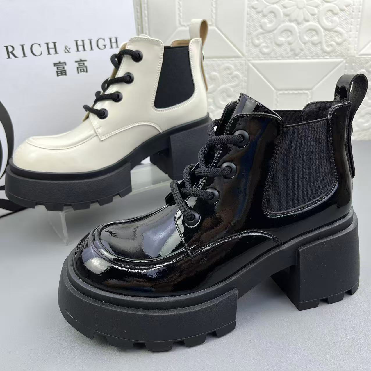 高品质新款时尚漆皮马丁靴女短靴