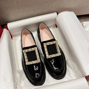 学院英伦风小皮鞋 女秋RV复古厚底乐福鞋 真皮水钻方扣单鞋 清仓88元