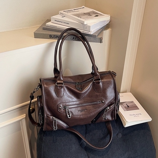 文艺复古英伦机车风大容量托特包女生通勤百搭手提包单肩斜挎背包