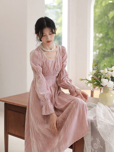 复古法式A字裙丝绒纯色