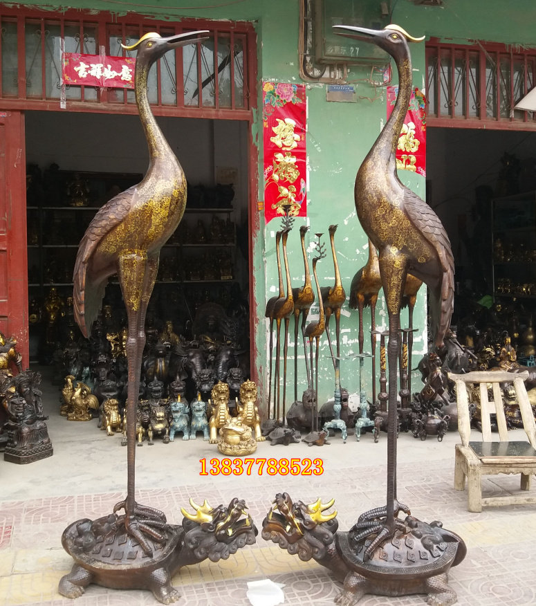 铜门仙鹤黄铜龙龟庙堂摆件龟鹤烛台龙龟仙鹤摆件厅堂摆件