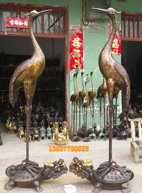 铜门仙鹤黄铜龙龟庙堂摆件龟鹤烛台龙龟仙鹤摆件厅堂摆件