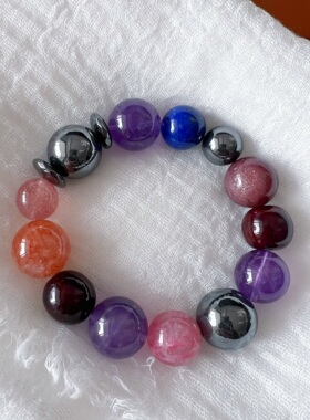 天然多宝水晶手串 草莓晶紫水晶青金石樱花雨太赫兹 LH705