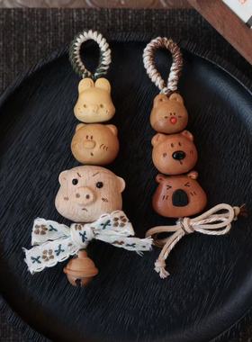 桃木兔子小熊卡皮巴拉叠叠乐 diy文玩佛珠项链小滴溜挂件 DM871