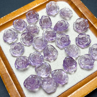 天然紫水晶玫瑰花雕刻件左右横孔  diy手串项链配件 ZW906