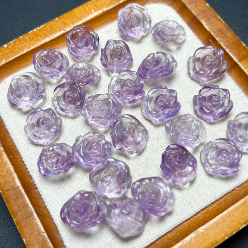 天然紫水晶玫瑰花雕刻件左右横孔  diy手串项链配件 ZW906