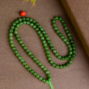 T88 有黑点颜色绿透 天然碧玉6mm108颗长链 DIY多圈手链项链
