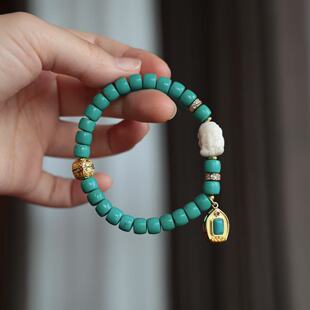 菱镁矿直切桶珠手串手链搭配牛骨象神 纯铜配饰 DM785