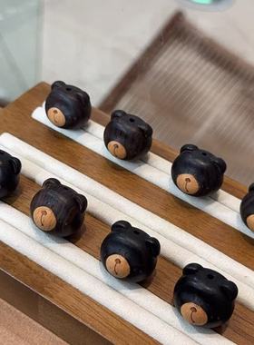 黑檀拼接小熊 diy配件手工编织手绳项链文玩佛珠配饰 DM948