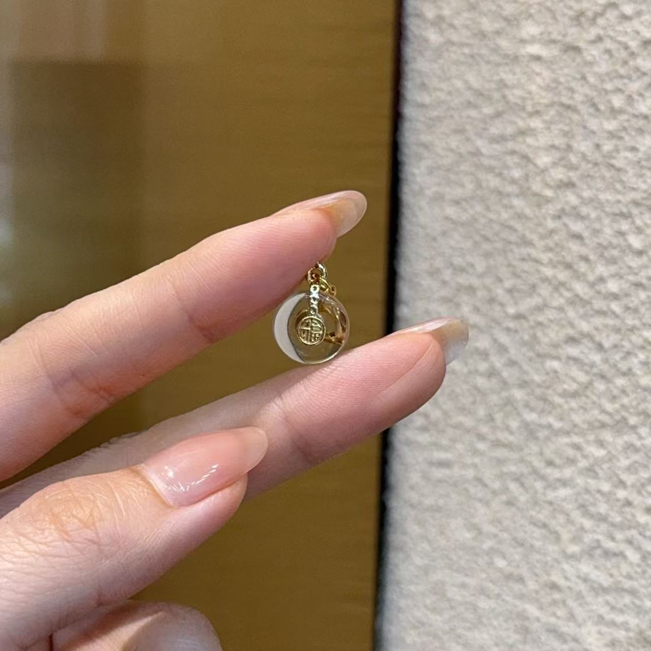 天然白水晶平安扣镶嵌福牌吊坠小滴溜 diy配件手工项链手串 DM731图片