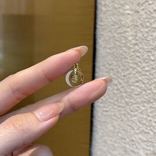 天然白水晶平安扣镶嵌福牌吊坠小滴溜 diy配件手工项链手串 DM731