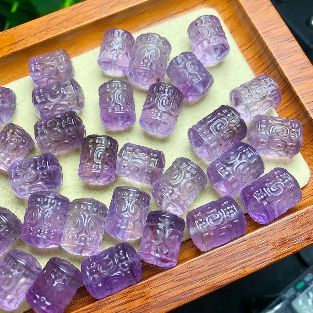 天然紫水晶回纹桶珠通孔配件