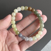 玉石单圈手链饰品 7mm T111 7.8 天然多宝和田玉老型珠手串