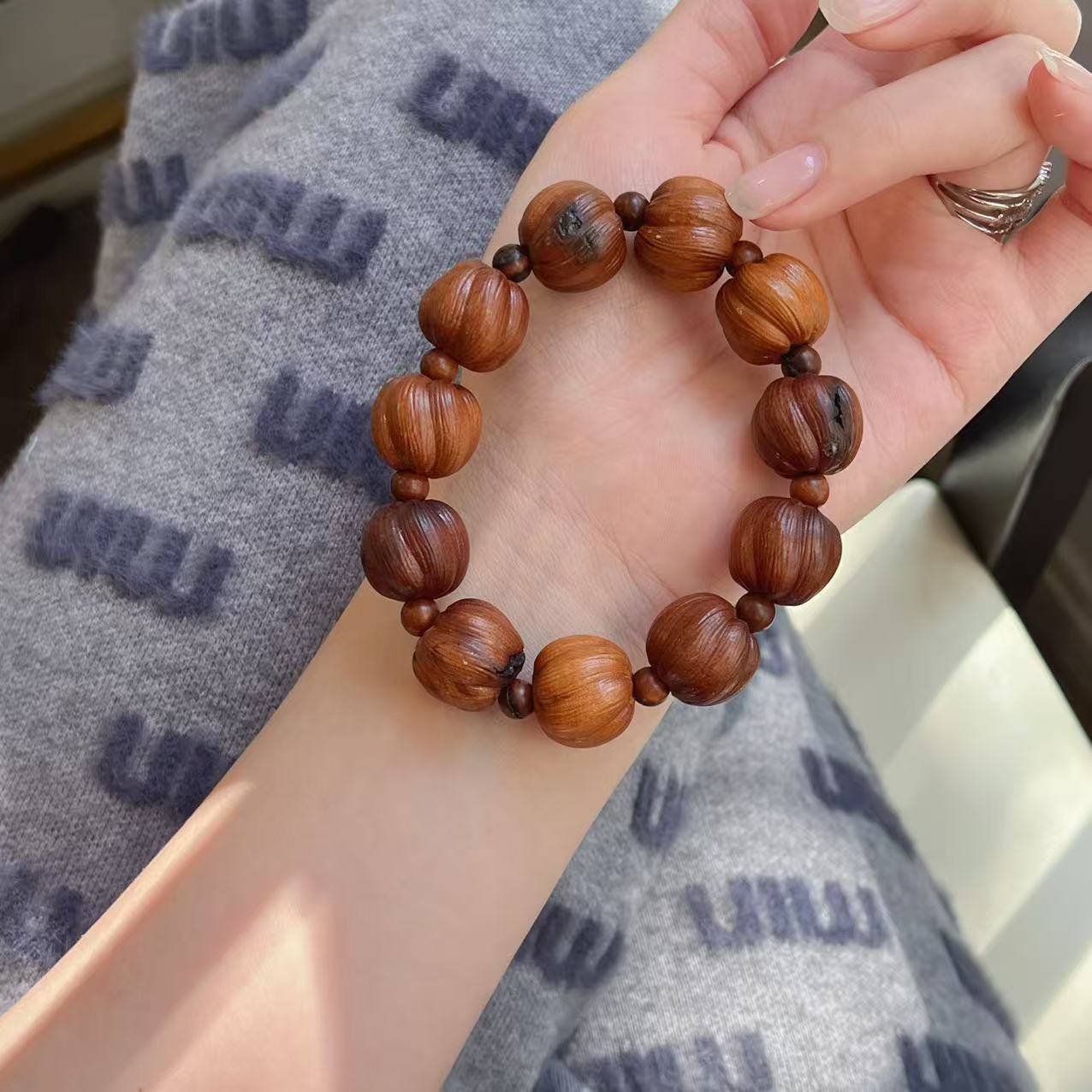 雷击木扭珠单圈手链 文玩手串饰品礼物 有累劈裂纹 TY619