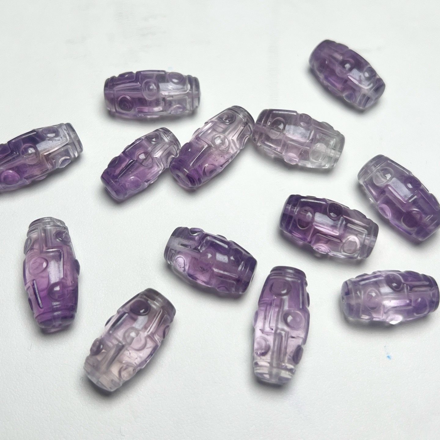 天然紫水晶天珠雕刻件上下通孔  diy手串项链配件 ZW903