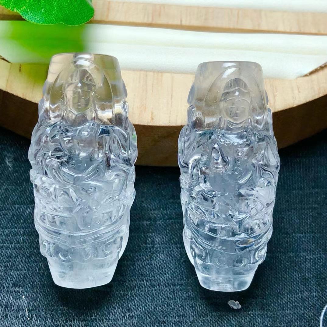 天然白水晶财神雕刻通孔项链