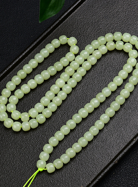 天然新疆黄口和田玉老型珠108颗长链 8*7mm DIY多圈手串项链 T485