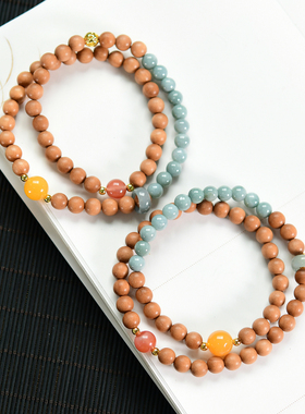 天然翡翠搭配檀香两圈手链 女款文玩饰品礼物 DS165