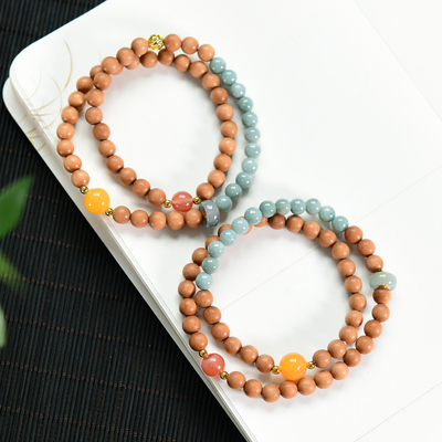 天然翡翠搭配檀香两圈手链 女款文玩饰品礼物 DS165