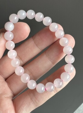 天然藕粉和田玉圆珠手链 约7.7mm 玉石单圈手链饰品 T112