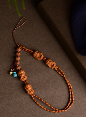 老山檀四不佛手机挂链 不听不说不看不闻 搭配橄榄核米珠  TY1004