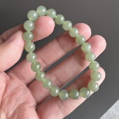 T110 玉石单圈手链饰品 天然起荧光晴水和田玉圆珠手链 约7.8mm