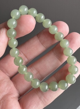 天然起荧光晴水和田玉圆珠手链 约7.8mm  玉石单圈手链饰品 T110