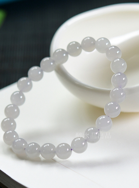 天然冰透烟灰烟紫和田玉圆珠手串 玉石手链 7.8mm T73