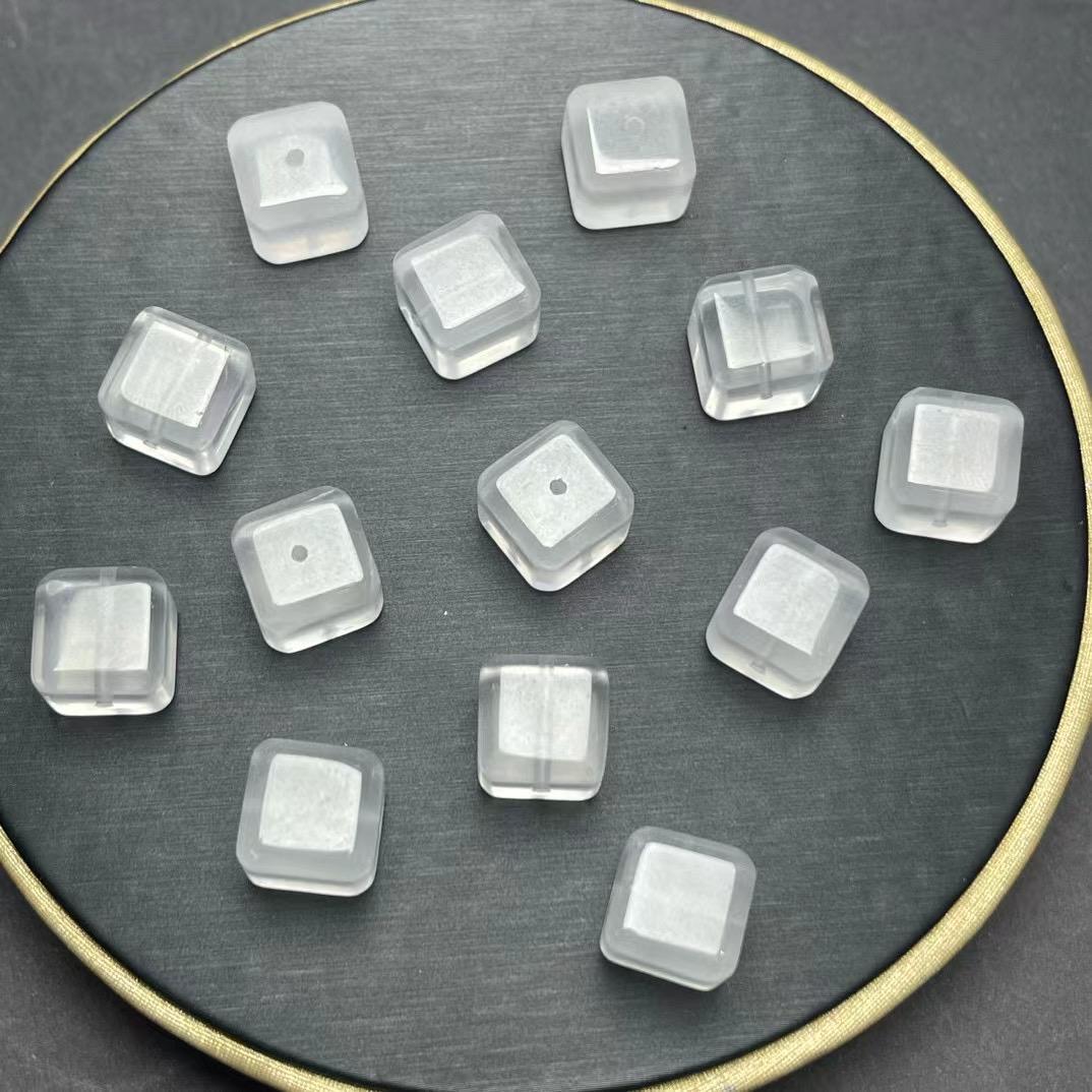 天然奶白晶方糖通孔DIY配件