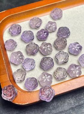 天然紫水晶玫瑰花雕刻通孔配件 规格13mm左右 DIY手串项链 ZW436