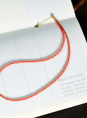 天然南红玛瑙小米珠项链锁骨链 2mm左右 女款饰品礼物 K384