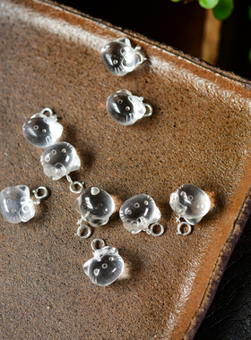 天然白水晶kitty猫小滴溜吊坠 DIY手串项链 LH376