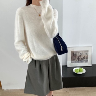 2025女士半高领拉绒羊毛衫纯色套头新款毛衣保暖