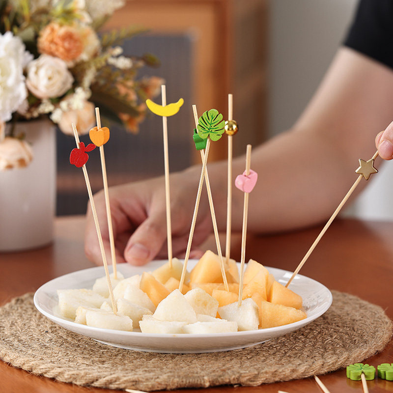 一次性水果签创意叉子花签竹签糖葫芦串签汉堡果茶牙签鸡尾酒装饰