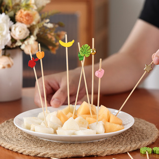 一次性水果签创意叉子花签竹签糖葫芦串签汉堡果茶牙签鸡尾酒装饰
