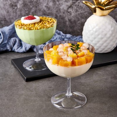 200ml高脚红酒香槟冰淇淋慕斯布丁杯子一次性硬塑料透明厚航空杯