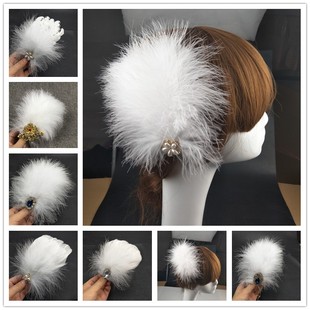 白色羽毛头花发饰 新娘羽毛头饰发夹羽毛胸花婚纱摄影舞台表演