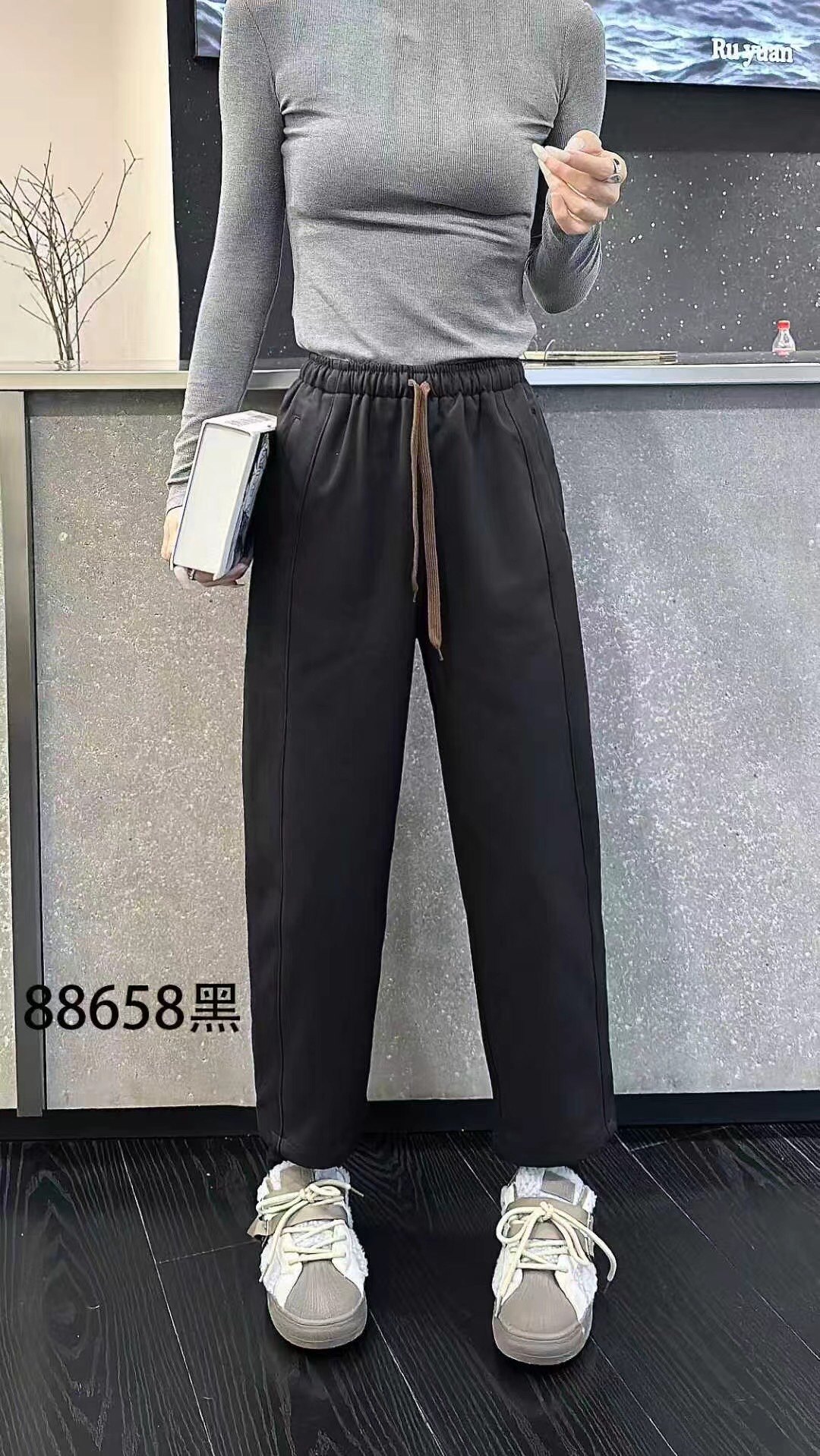 冬季木子家水洗88658新款韩版抽绳休闲女裤九分哈伦显瘦小脚裤子