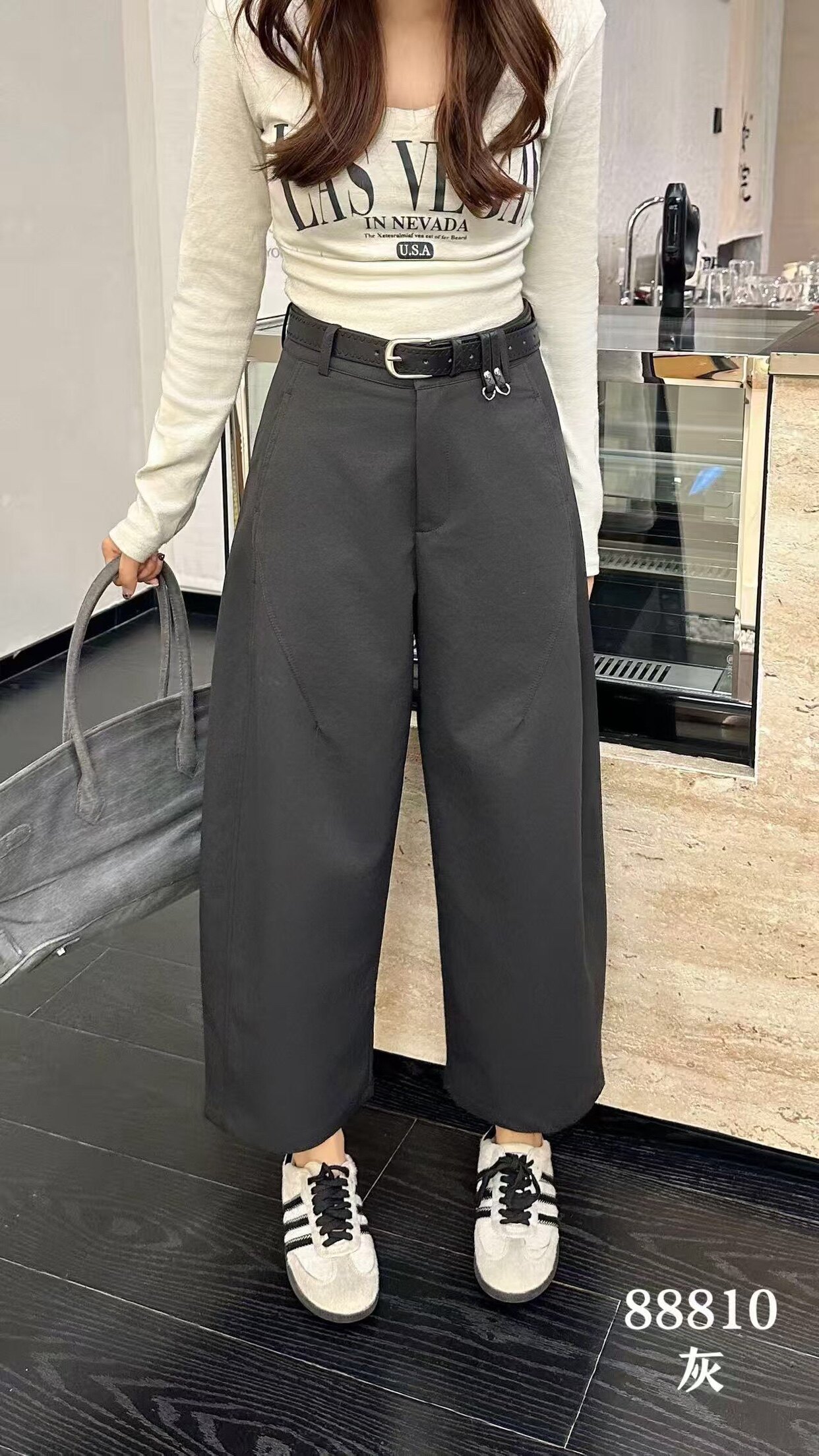 木子家秋季新款88810小个子女休闲直筒裤九分哈伦裤显瘦宽松阔腿