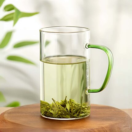 闲予高硼硅玻璃杯大容量泡茶杯办公室个人专用带把手喝水杯绿茶